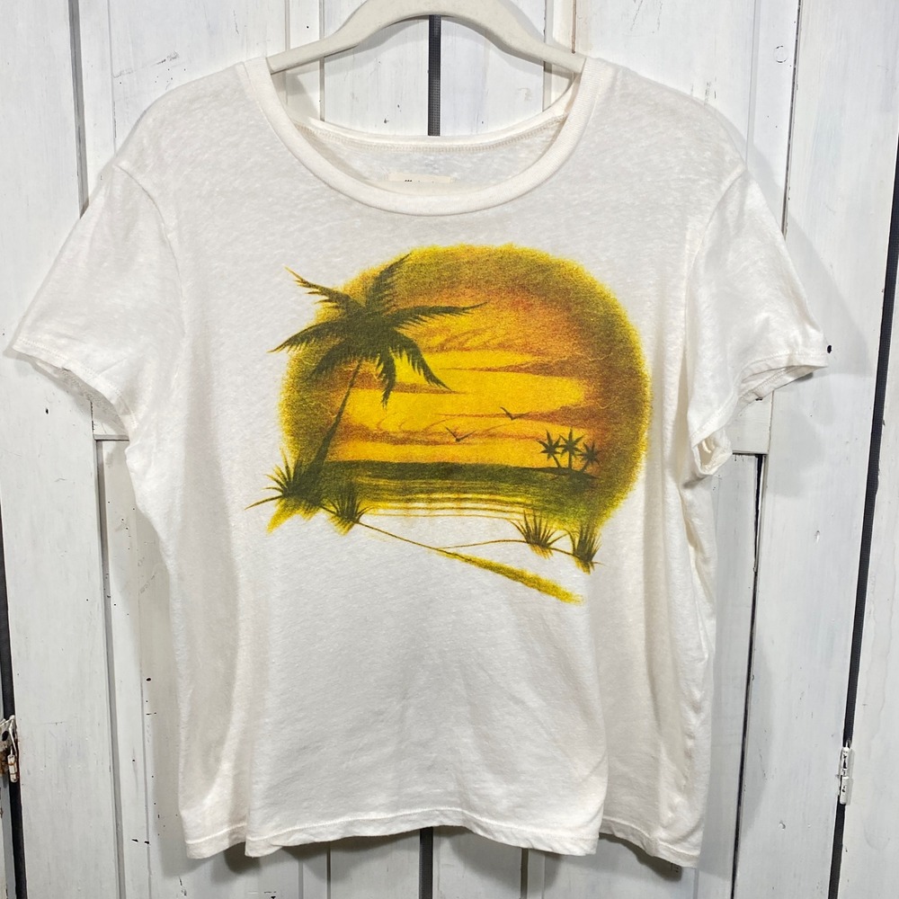 Madewell Airbrushed Souvenir Graphic Tee White Beach Sunset Palm Tree Retro L